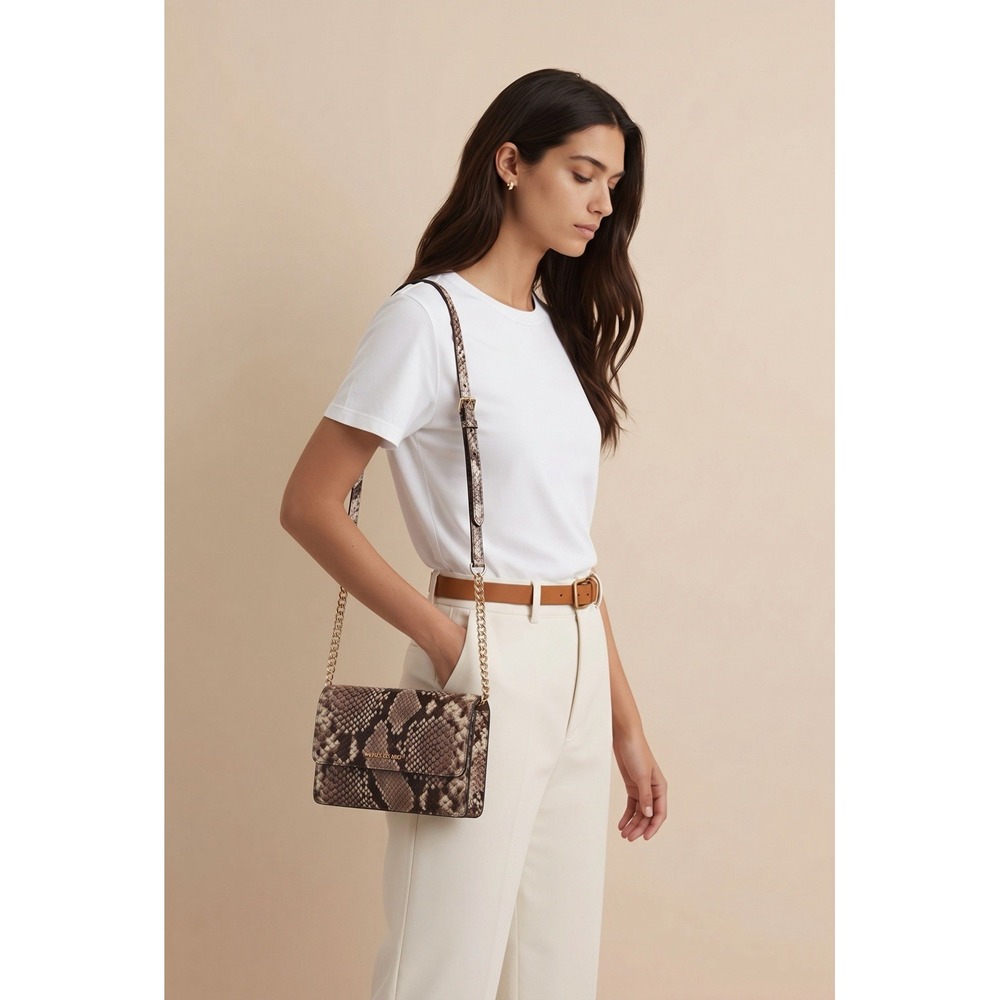 Michael Kors Jet Set Travel Large Phone Crossbody Snakeskin Gold Chain